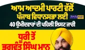 ਪੰਜਾਬ ਵਿਧਾਨ ਸਭਾ ਚੋਣਾਂ 2027: AAP ਨੇ 40 ਉਮੀਦਵਾਰਾਂ ਦੀ ਪਹਿਲੀ ਸੂਚੀ ਕੀਤੀ ਜਾਰੀ, CM ਮਾਨ ਕਿੱਥੋਂ ਲੜਨਗੇ ਚੋਣ