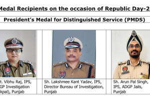 ਗਣਤੰਤਰ ਦਿਵਸ ਮੌਕੇ ਗ੍ਰਹਿ ਮੰਤਰਾਲੇ ਵੱਲੋਂ ਪੀ.ਐਮ.ਡੀ.ਐਸ. ਅਤੇ ਐਮ.ਐਮ.ਐਸ. ਨਾਲ ਸਨਮਾਨਿਤ ਕੀਤੇ ਜਾਣ ਵਾਲੇ ਪੰਜਾਬ ਪੁਲਿਸ ਦੇ ਅਧਿਕਾਰੀਆਂ/ਕਰਮਚਾਰੀਆਂ ਦੇ ਨਾਵਾਂ ਦਾ ਐਲਾਨ  